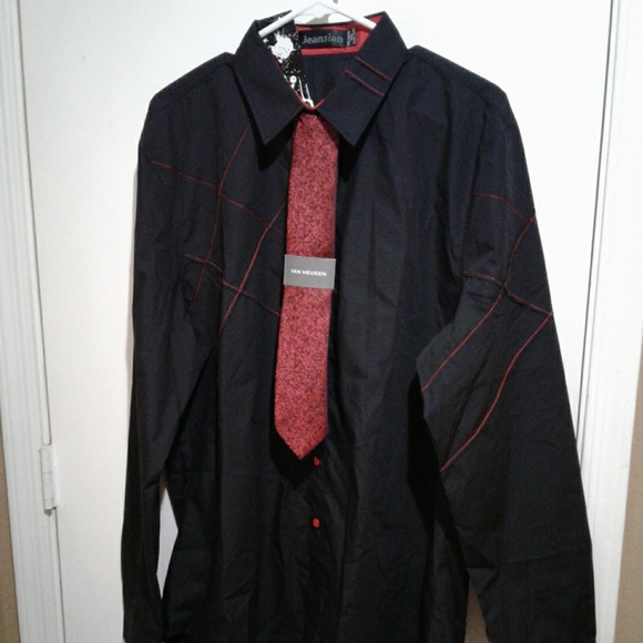 🌺 NWT Mens Jeansian Black/Red Fashion Shirt - Picture 2 of 7